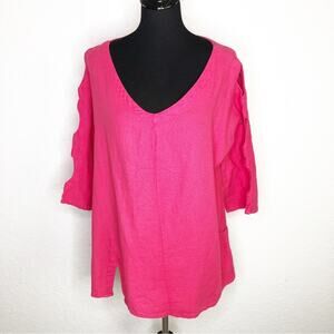 Soft Surroundings bright pink open sleeve v neck top size Petite Extra Large PXL